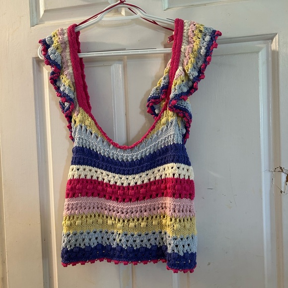 Zara Tops - Zara Multicolor Crochet Ruffle Strap Tank Top